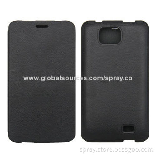 Black PU leather folio cell phone cover with PC holder inside